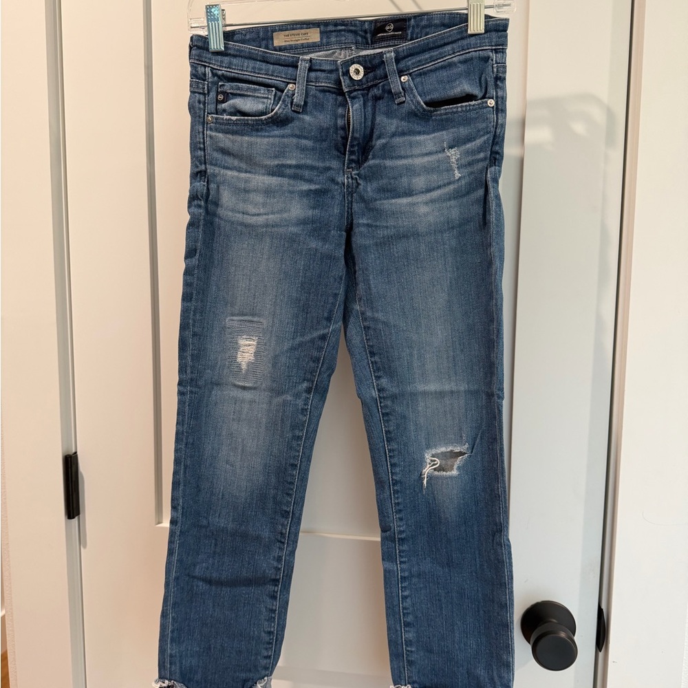 AG Adriano Goldschmied Women's Distressed Blue Cuffed Jeans